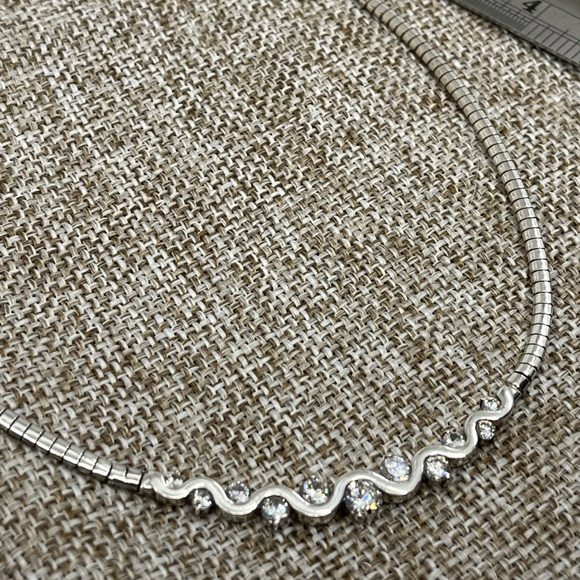 Vintage Sterling Silver CI 925 Channeled CZ Omega Collar Necklace – 16” - Picture 13 of 17